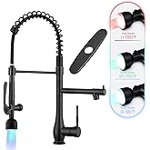 GIMILI Kitchen Faucet with LED Single Handle Kitchen Sink Faucet with Pull Down Sprayer Commercial Double-Headed Stainless Steel Kitchen Faucets Sink with Deck Plate Matte Black