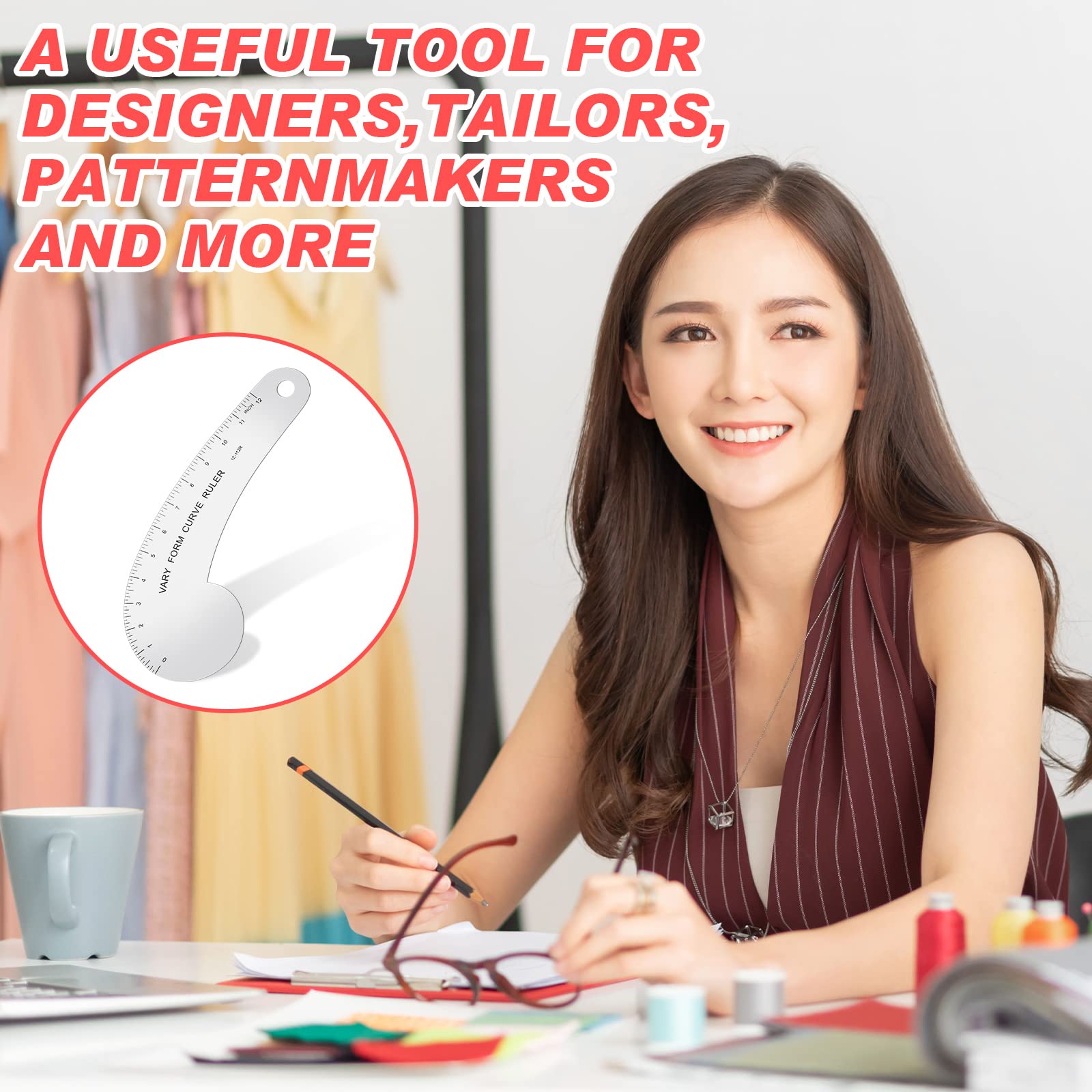 Vary Form Curve Ruler Solid Aluminum French Hip Curve Ruler for Measuring Sewing Design Making