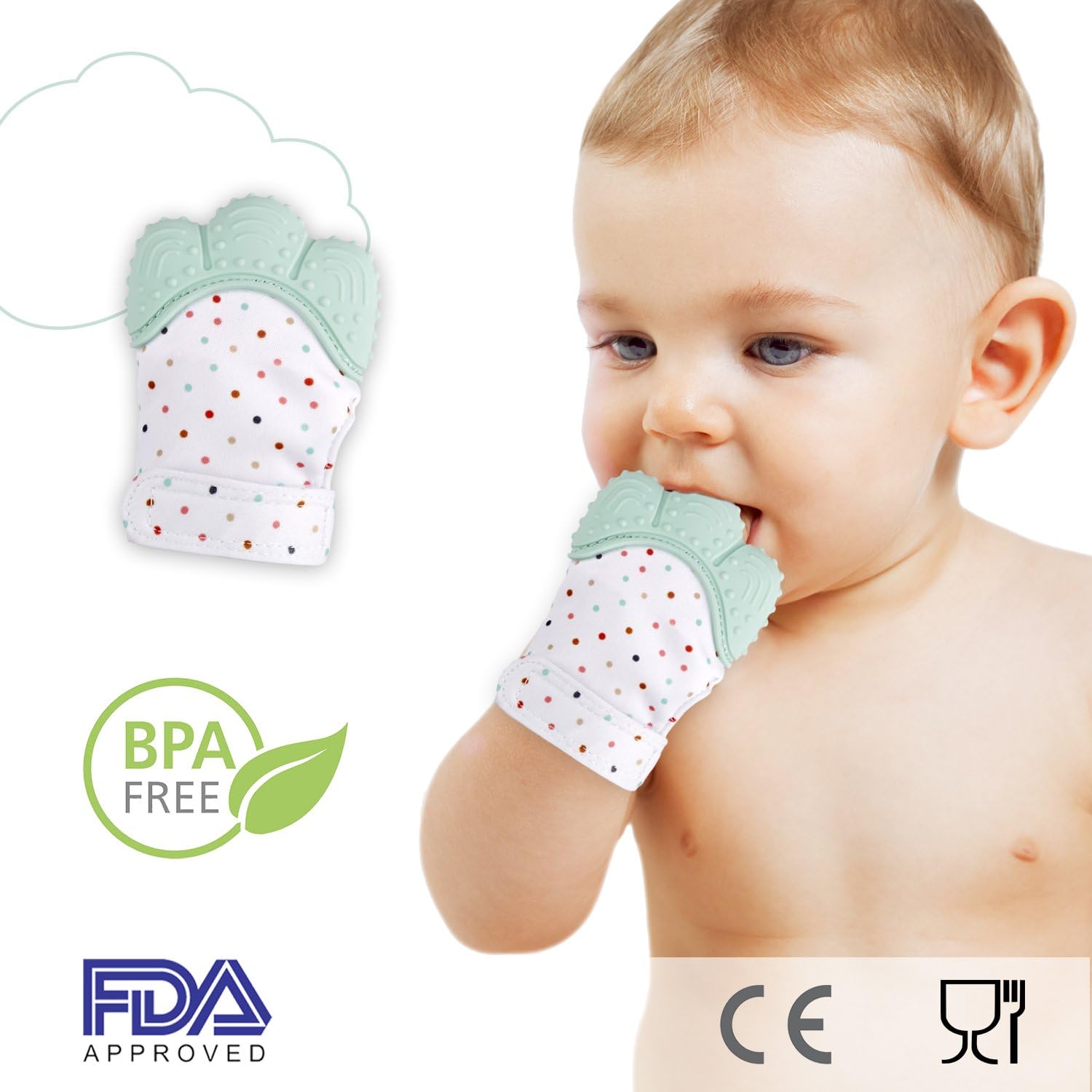 Baby Teething Mitten, Silicone Baby Teether Mitten for Babies Self-Soothing Pain Relief, Wearable Baby Teething Toy Teething Glove, BPA Free Safe Food Grade Baby Teething Mitt, Green, Tiny Mitts