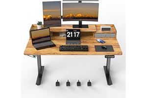 ExaDesk 55×30 Inch Electric Standing Desk with 2 Drawers, Adjustable Height Widened Stand Up Desk with Storage Shelf, Sit to Stand Ergonomic Workstation for Home Office