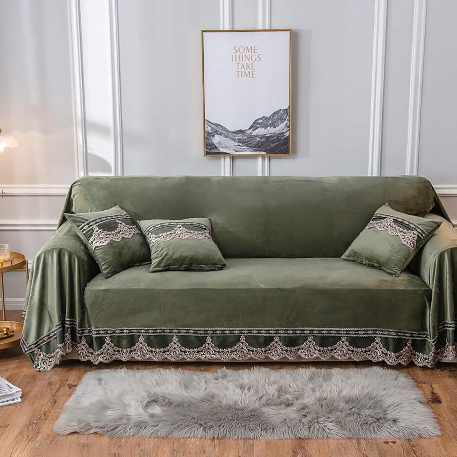 XQWZM Suave Terciopelo Felpa Sofá Slipcover,Cubierta Vintage Encaje