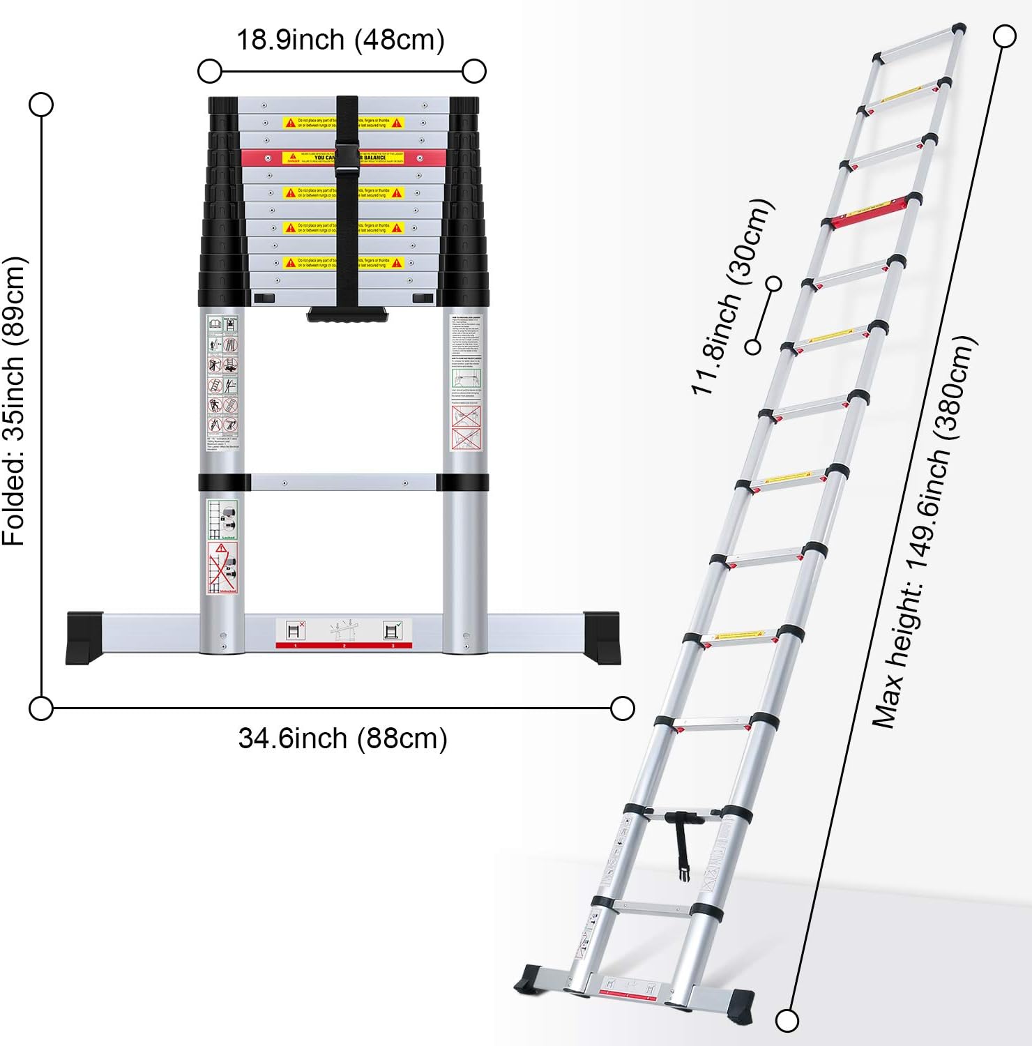 Super Saturday WolfWise 3 8M Telescopic Ladder With Stabiliser Bar