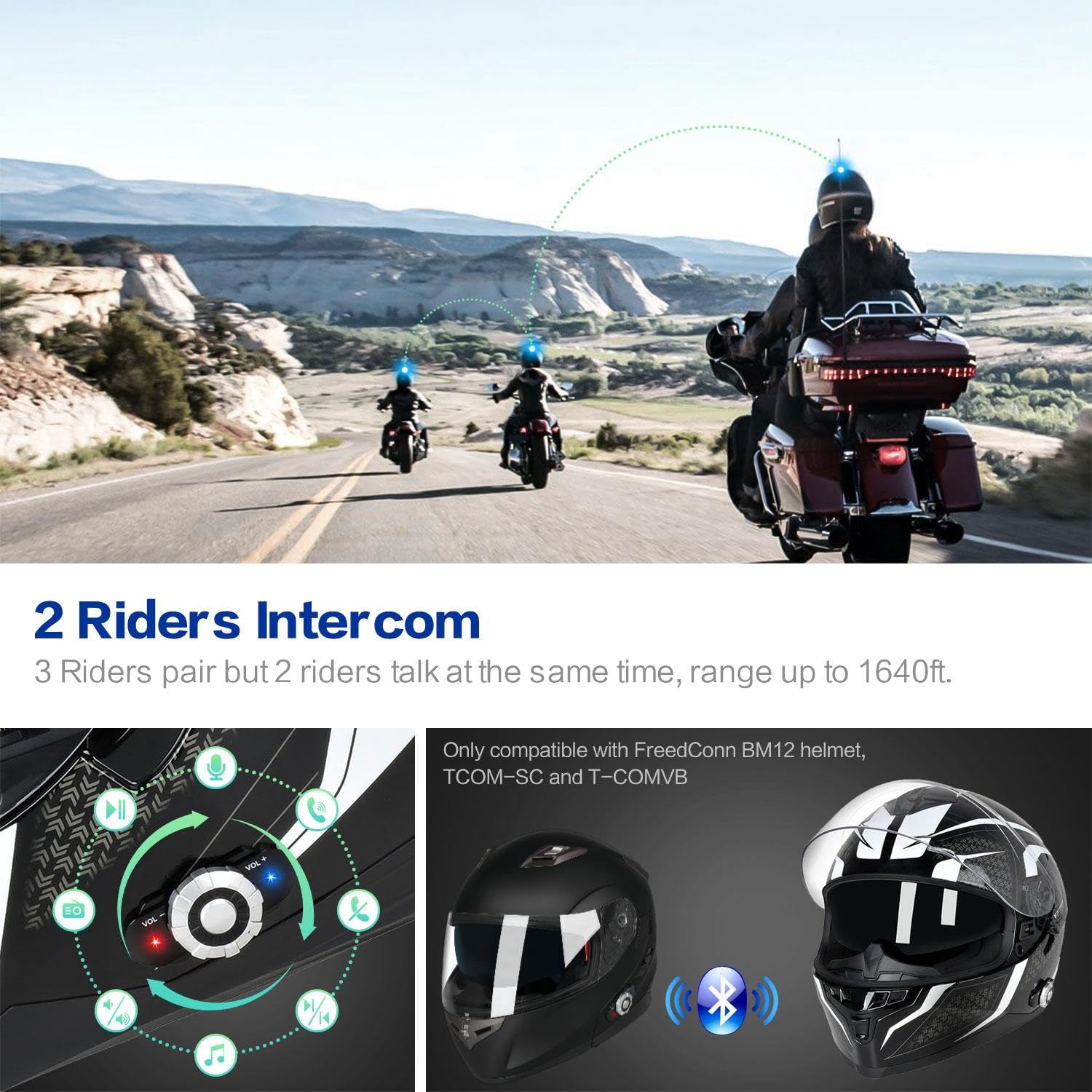 Bluetooth Motorcycle Helmet FreedConn BM12 DOT Full Face Bluetooth Helmets Motorcycle Dual Visor Helmet with Integrated Intercom System/ 2~3 Riders Pair/ 500M/ FM (Black & White, XL)