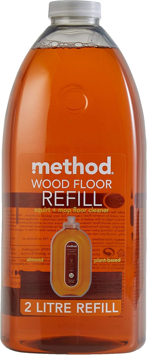 Method Wood Floor Cleaner Refill, Moisturising Oil, Surface Spray, Gently Cleans and Shines, Almond Natural Scent, Pack of 1, 2L