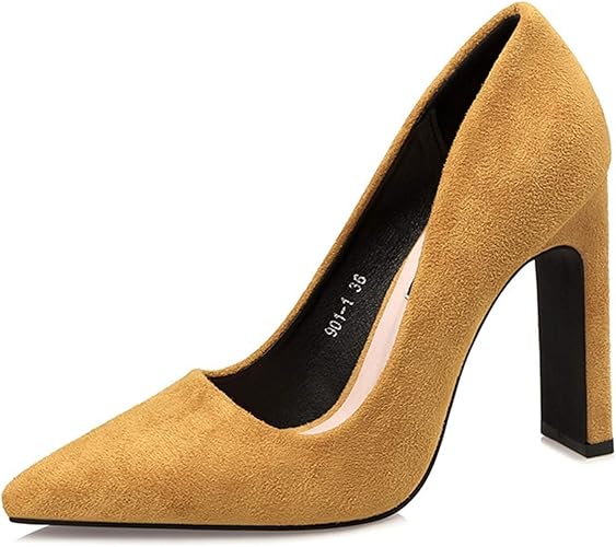 Amazon ブウケ スエード調 ポインテッドトゥ パンプス レディース 定番 歩きやすい 痛くない ハイヒール10 5cmヒール チャンキーヒール 黒 靴 美脚 痛くない 履きやすい 疲れにくい スーツ 入学式 就活 ブウケ パンプス