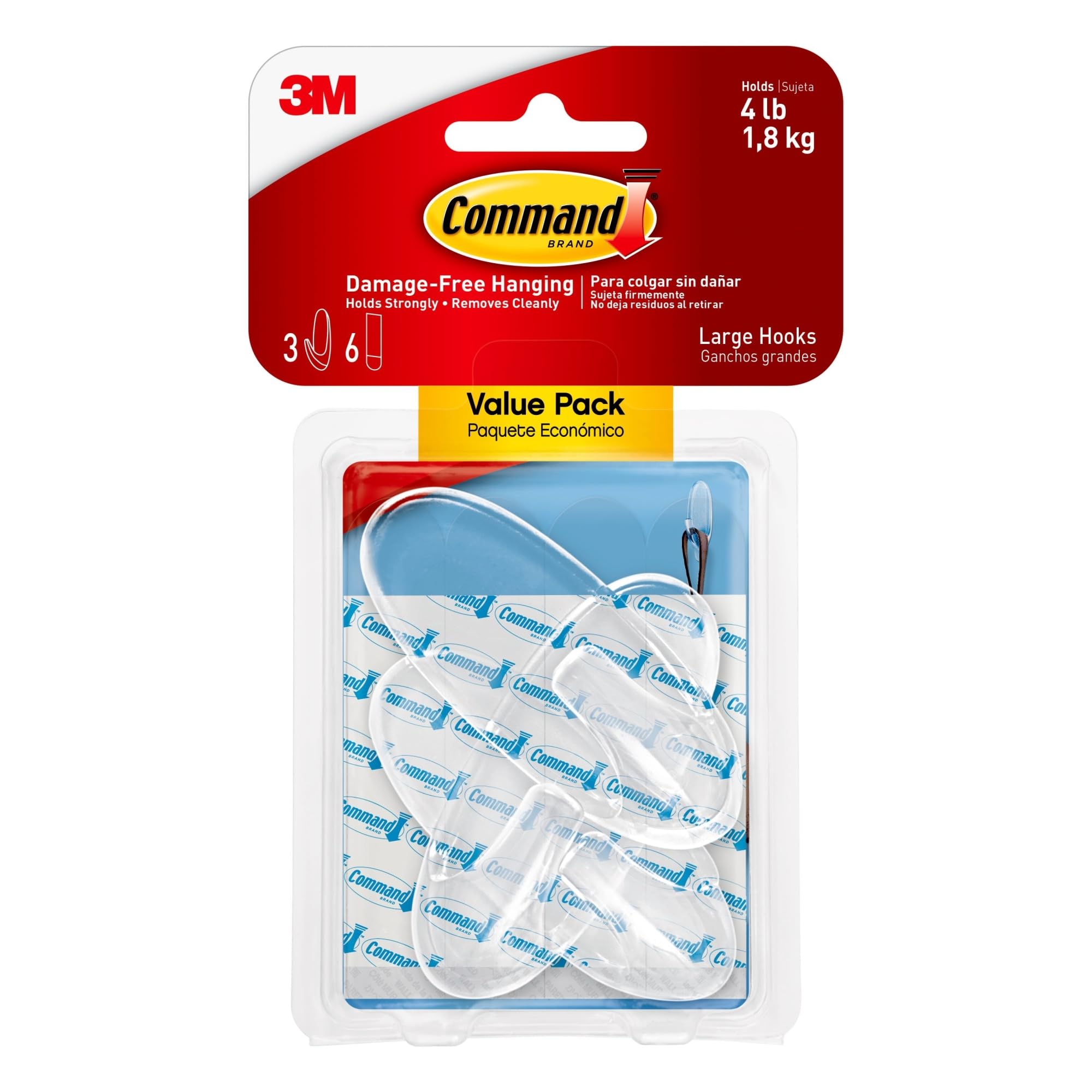 Command Large Clear Plastic Hooks Value Pack, 3-hook