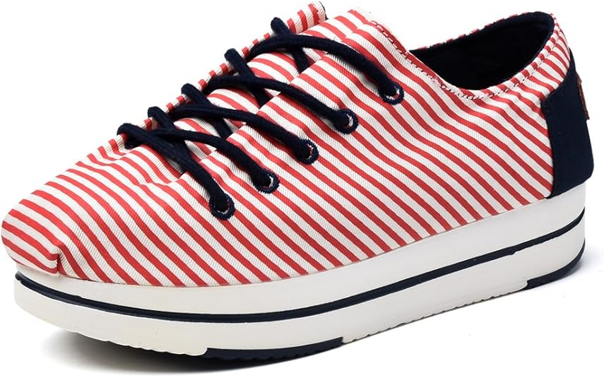 TIOSEBON Women's Striped Elastic Platform Canvas Shoes