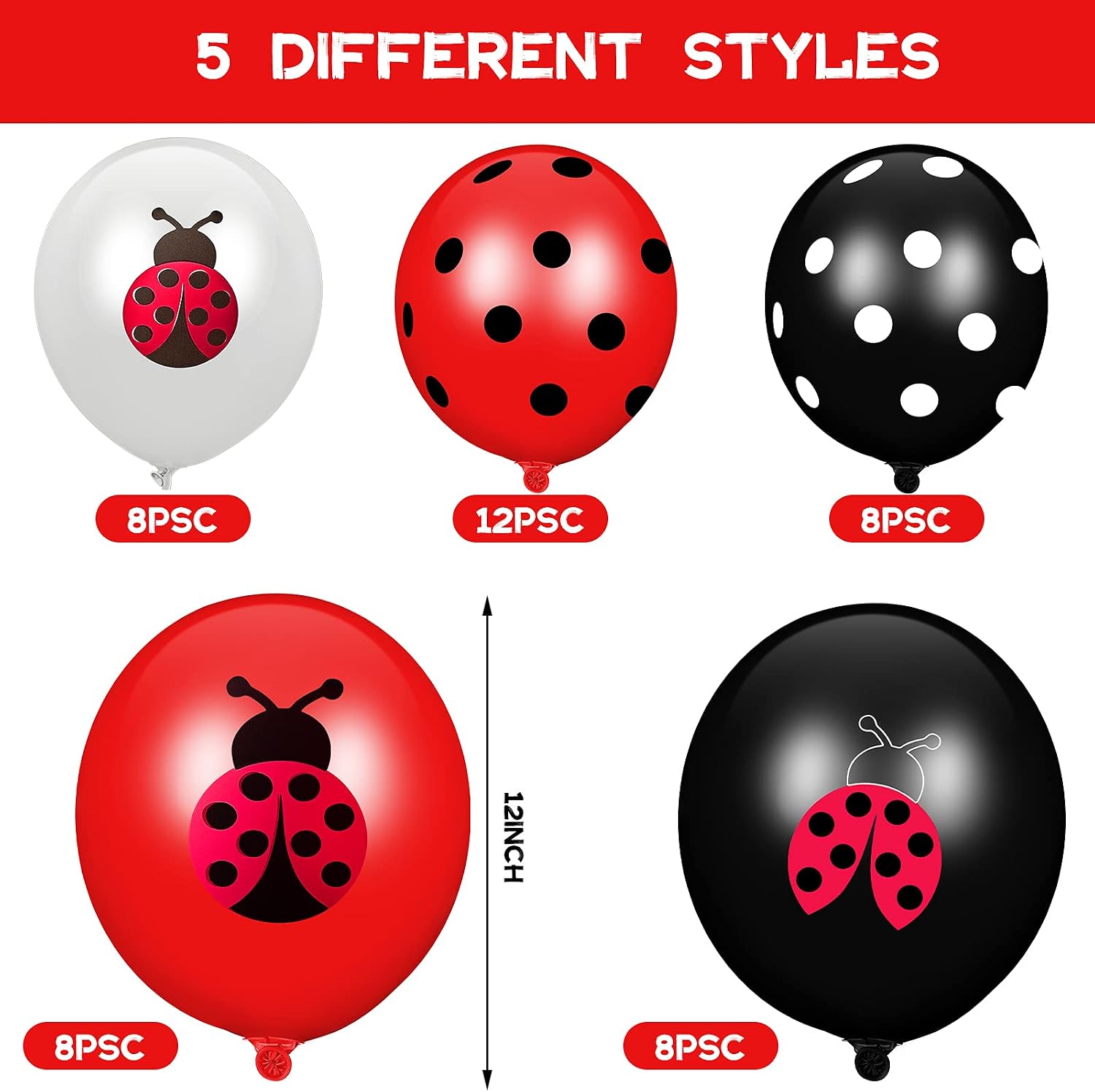 48 Pieces Ladybug Balloons 12 Inch Latex Balloons Black White Polka Dots Balloons Party Supplies for Ladybug Birthday Party Boys Girls Jungle Theme Birthday Decorations - Image 3