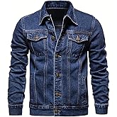 ESDVQ Men's Denim Jacket Vintage-Inspired Jean Jacket with Multiple Pockets - Cotton Blend, Machine Washable