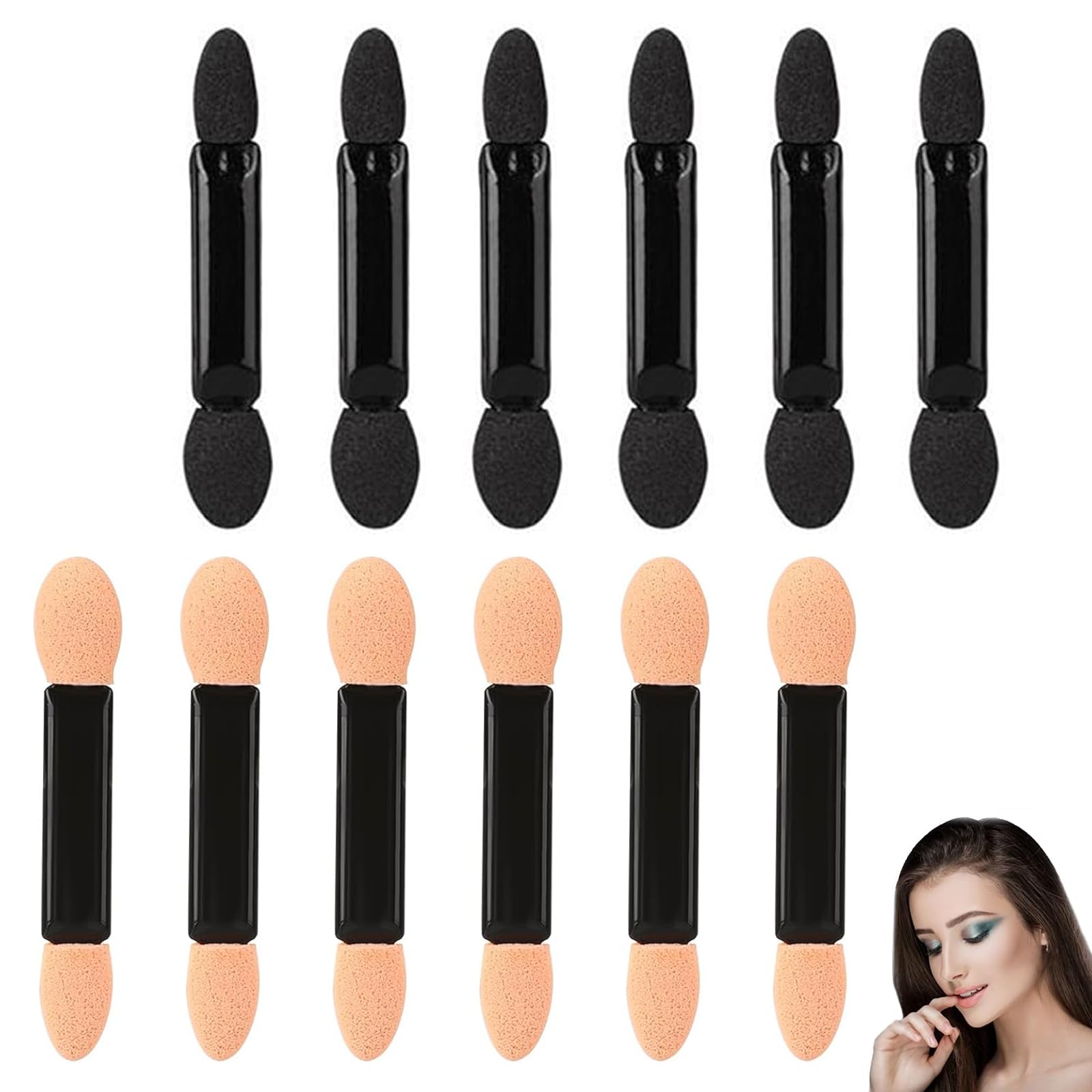 ZXCHOME Eyeshadow Applicator, 12 Pcs Sponge Eyeshadow Brush, Oval Makeup Applicator, Professional Double Head Eyeshadow Brushes with Sponge Tip, for Women and Girls Application