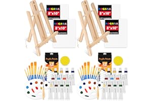 ACGASK Painting Kits for Adults Kids,Acrylic Paint Canvas Easel Set,56 Pcs Sip and Paint Kit with 2 Easels,2 *12 Paints,2 *10 Brushes,Palette Etc,Art Painting Supplies for Couples Date Night Student Beginner