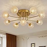 Brilaria Sputnik Semi Flush Mount Ceiling Light Gold Glass Globe Chandelier Ceiling Lighting Mid Century Modern 9 Lights Bubb