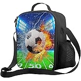 PAUSEBOLL Soccer Unisex Lunch Bag, 10.5 x 8 x 4.5 in, Oxford Cloth with EVA Lining, Adjustable Shoulder Strap, Mesh Pocket, Lightweight, Reusable, Waterproof