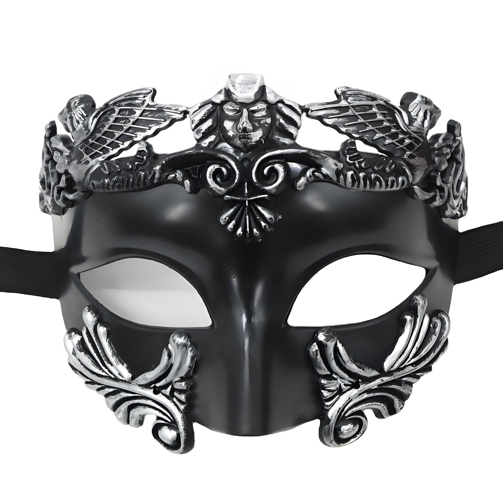 HeHeGe Masquerade Mask for Men - Roman Greek Venetian Half Face Mask for Mascarade Ball, Mardi Gras & Halloween Party (Black Grey)
