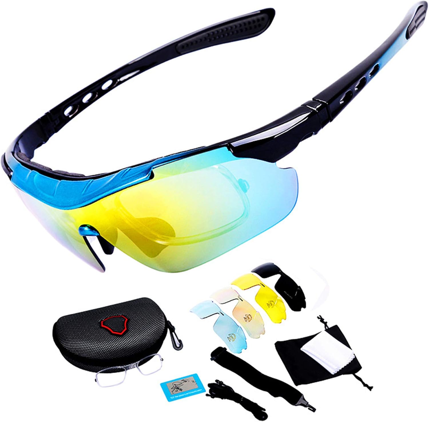 MKWEY Sportbrille Fahrradbrille Polarized Sonnenbrille, Mit 5 Wechselgläsern UV400 Schutz ...