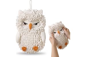 Chenille Hand Towel, Cartoon Owl Hand Towel with Fuzzy Balls, Absorbent Fast-Drying Soft Hanging Cloth for Bathroom and Kitch