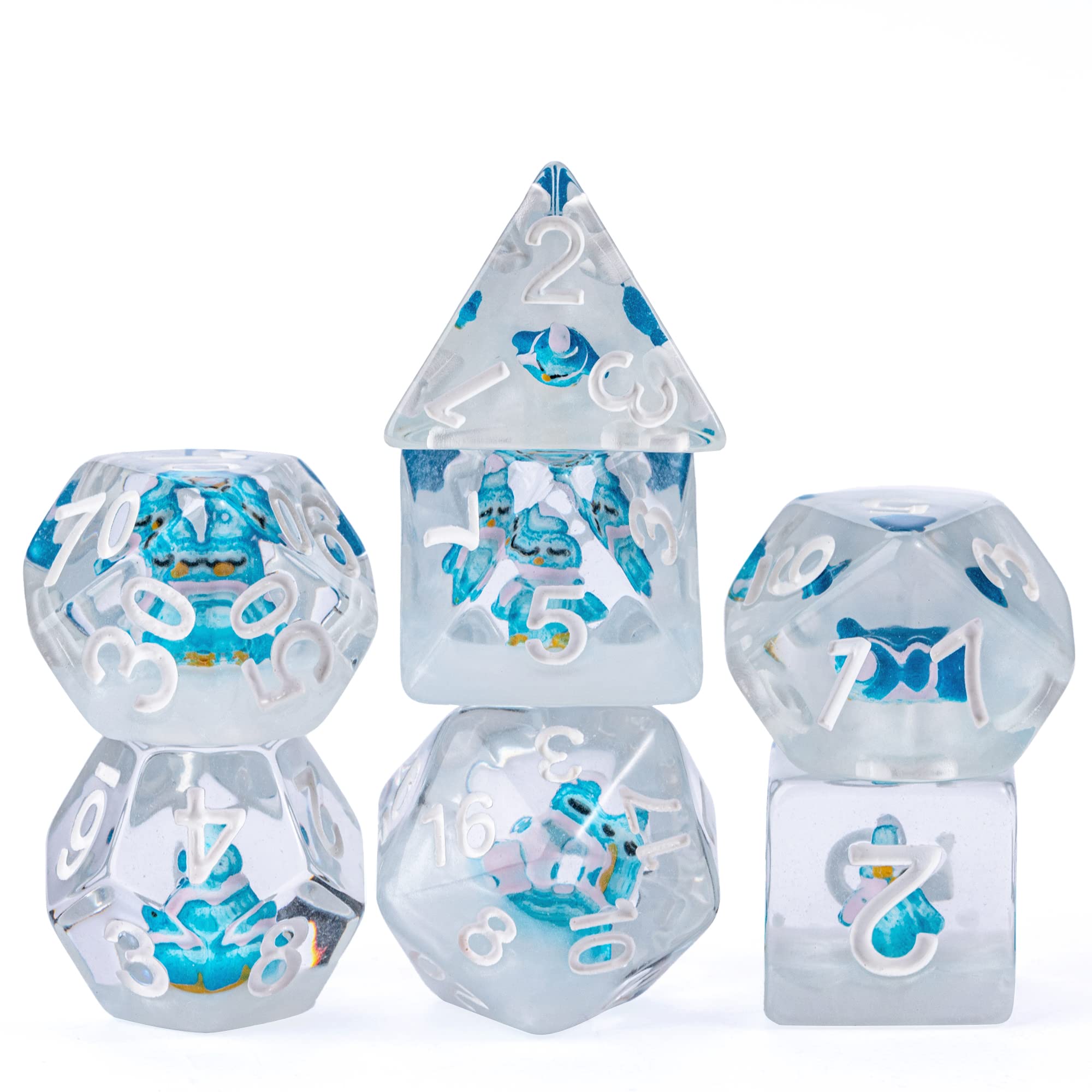 cusdie 7-Die DND Dice, Polyhedral Dice Set Filled with Animal, for Role Playing Game Dungeons and Dragons D&D Dice（Blue Penguin） — image 1