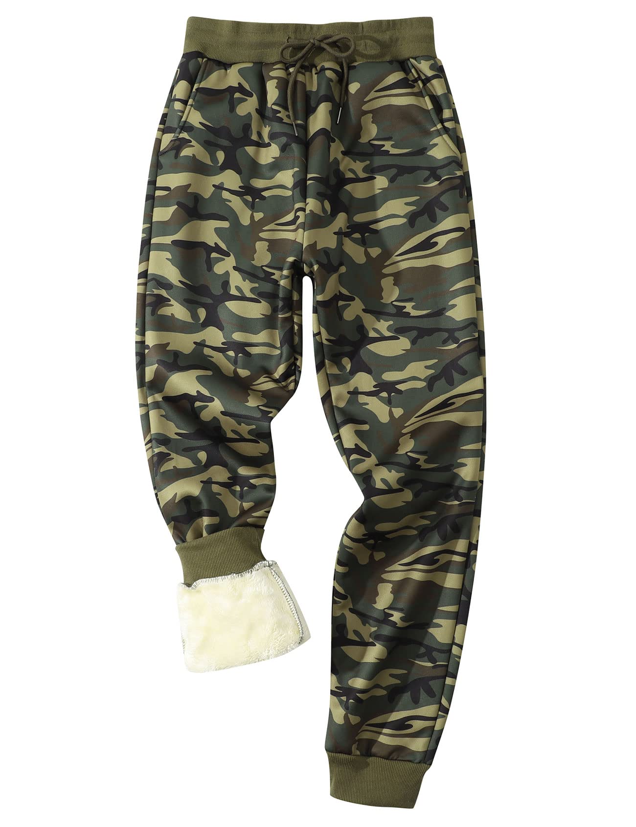Gihuo Men's Winter Fleece Pants Sherpa Lined Sweatpants Active Running Camo Print Jogger Pants (GreenCamo-XL) Image