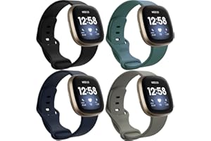 SENGKOB 4 Pack Sport Bands Compatible with Fitbit Sense/Versa 3,Classic Soft Silicone Replacement Wristbands for Versa 3 Smart Watch Women Men