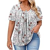 VISLILY Womens-Plus-Size-Summer-Tops Flowy Pleated T Shirts Crew Neck Short Sleeve Blouses Casual Loose Tunics Tee XL-5XL