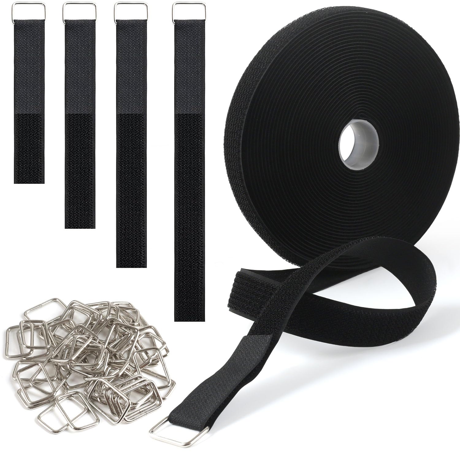 Photo 1 of 1"x32ft Hook and Loop Straps with 50 Metal Buckles,Adjustable Reusable Cable Straps, Free Cut Length, Reusable Nylon Cable Ties.