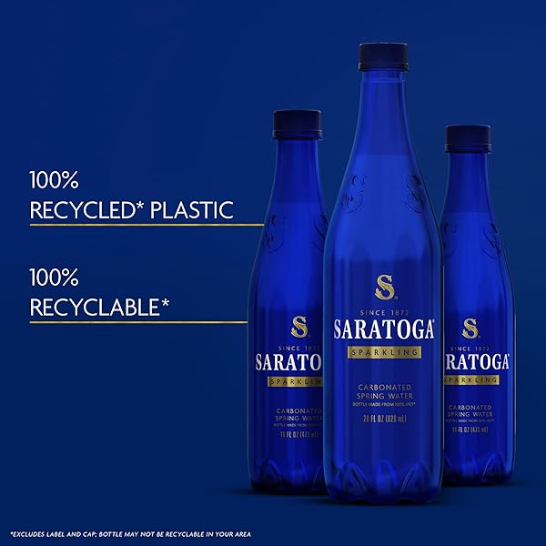 SARATOGA SPARKLING WATER BOTTLES, 6-PACK – CARBONATED SPRING BOTTLED WATER – RECYCLED PET PLASTIC BOTTLES – 16 FL OZ