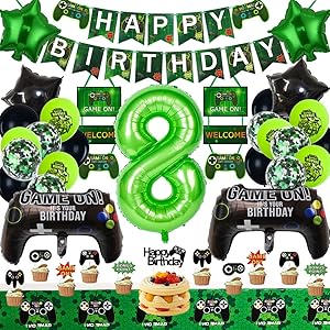 Video Game Party Supplies 8th Game Birthday Party Decorations for Game Fans Kind Boys Girls Game on Birthday Party Supplies for Game Fans Classical Black and Green Theme Game Party Decor Green Gaming Banner Black and Green Balloons Game Controller Balloons…