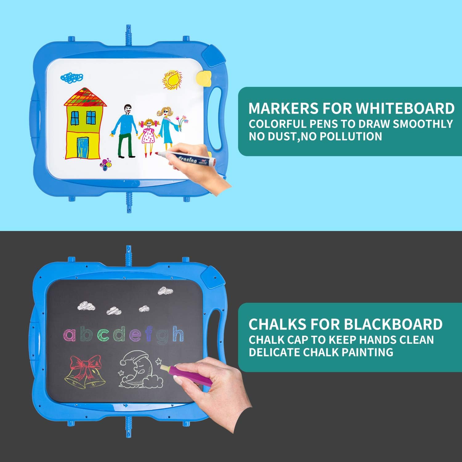 Easel for Kids Toddler Easel Dry Erase Board and Chalkboard Double Sides Height Adjustable Drawing Board with Extra Accessories for 3-5 Year Old Boys and Girls: Home & Kitchen