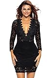 roswear Women's Hollow Out Lace V Neck Clubwear Mini Dress