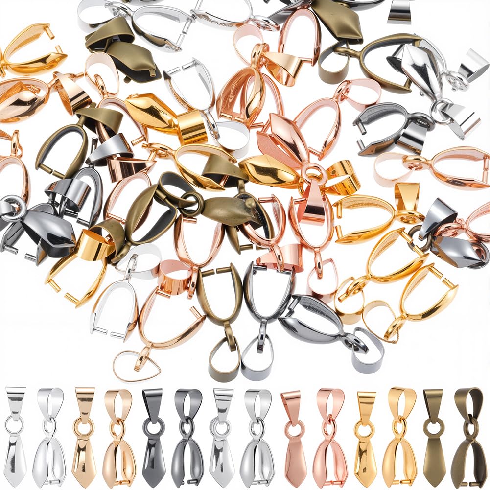SOFPLATE 1 Box 70Pcs 7 Colors jewellery Findings Pinch Bails Metal Pinch Clip Bail Clasp Dangle Bead Necklace Pendant Connector for jewellery Making Clasps Supplies DIY Necklace Earrings Bracelet