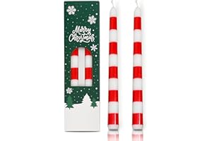 GOLIBRA 2 Pack Christmas Taper Candles, 10 Inch Unscented Candlesticks with Red Stripe Design for Holiday Table Centerpiece, Fireplace Mantel, Winter Weddings, Advent Wreaths, Seasonal Home Decor