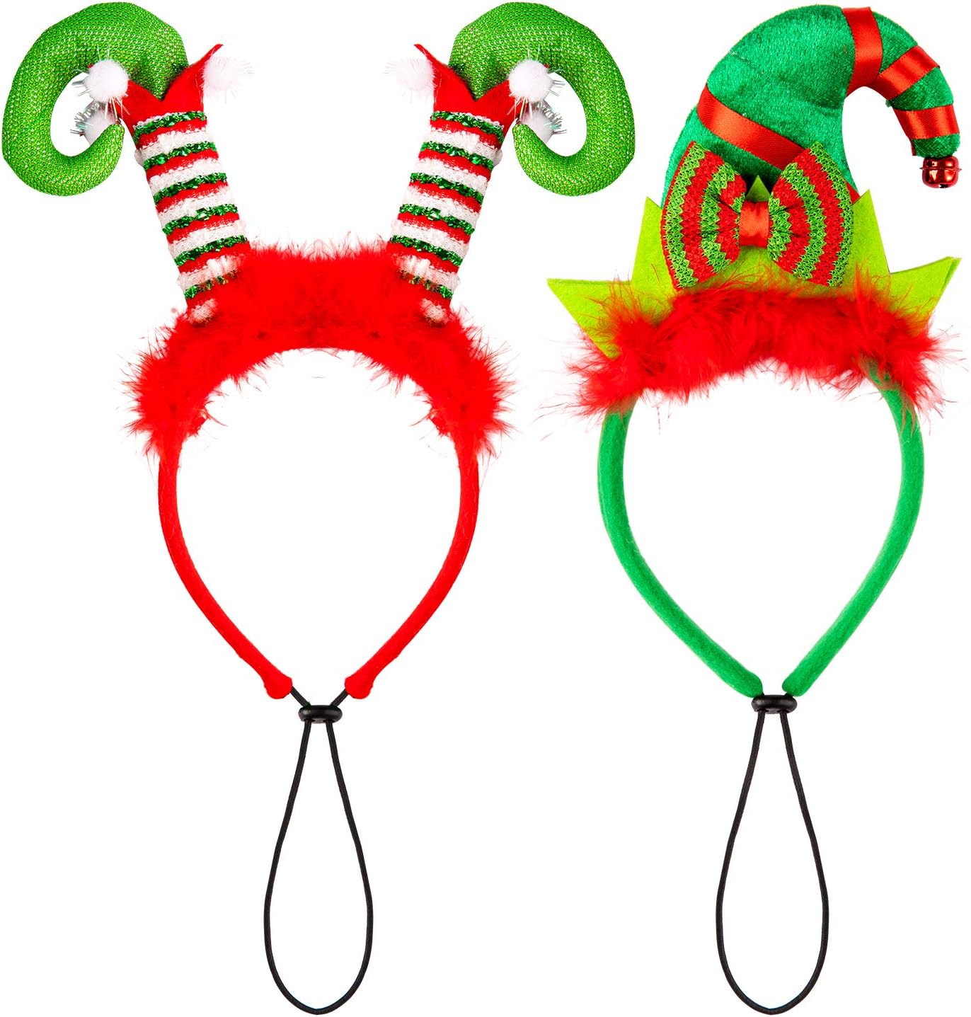 Whaline 2Pcs Christmas Pet Headband Pet Costume Headband Elf Hairband Christmas Holiday Head wear for Cat Dog Puppy Fluffy Head Wrap with Bow