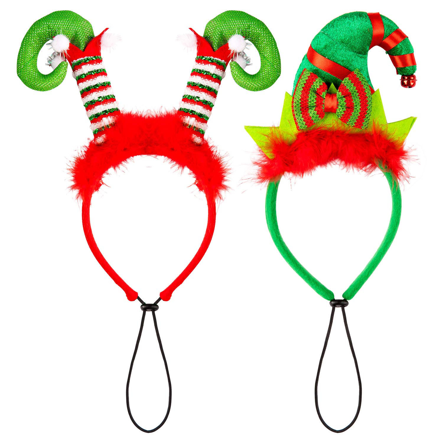 Whaline 2Pcs Christmas Pet Headband Pet Costume Headband Elf Hairband Christmas Holiday Head wear for Cat Dog Puppy, Fluffy Head Wrap with Bow, Red Green