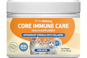 Pet Wellbeing Core Immune Care for Cats of All Ages - Daily Antioxidants, Immune Support, Collagen, Glutathione, Vitamin E - Veterinarian-Formulated Holistic Supplement 3.7 oz (105 g) Powder