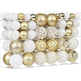 100ct White & Gold Christmas Ornaments Set, Shatterproof Luxury Xmas Tree Ornaments Decorations Collection, Hanging Plastic Christmas Balls for Holiday Party Wedding (White&Gold)