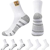 MUQU Mens White Quarter Socks - Thin Athletic Running Mid Crew Socks for Sports 6 Pairs