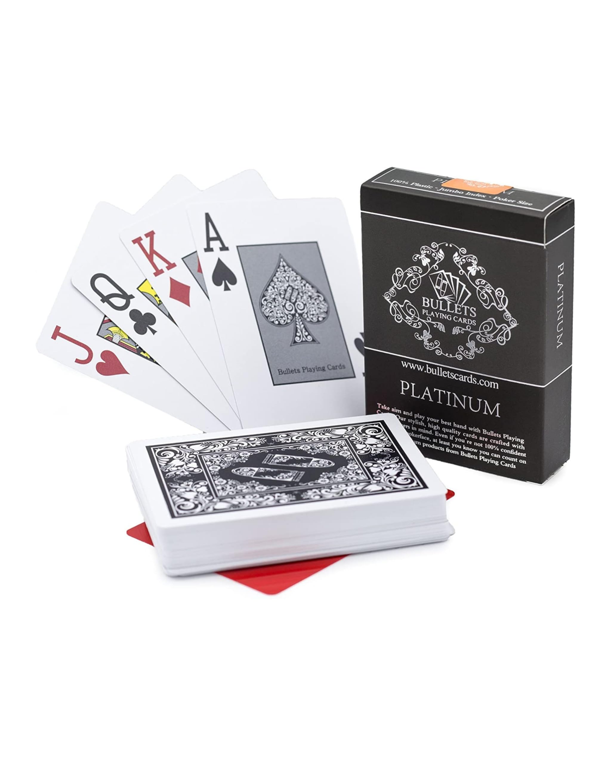 Bullets Playing Cards, Premium Professional Plastic Poker Cards Platinum with Two Corner Characters, Deluxe Card Games with Jumbo Index, Professional Premium Playing Cards for Texas Holdem Poker