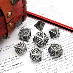 Haxtec Antique Iron Metal DND Dice Set Silver D&D