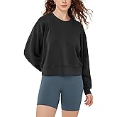 ODODOS Modal Soft Long Sleeve Cropped Sweatshirts for Women Oversized Crew Neck Pullover Crop Top