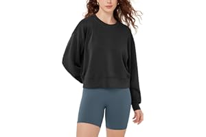 ODODOS Modal Soft Long Sleeve Cropped Sweatshirts for Women Oversized Crew Neck Pullover Crop Top