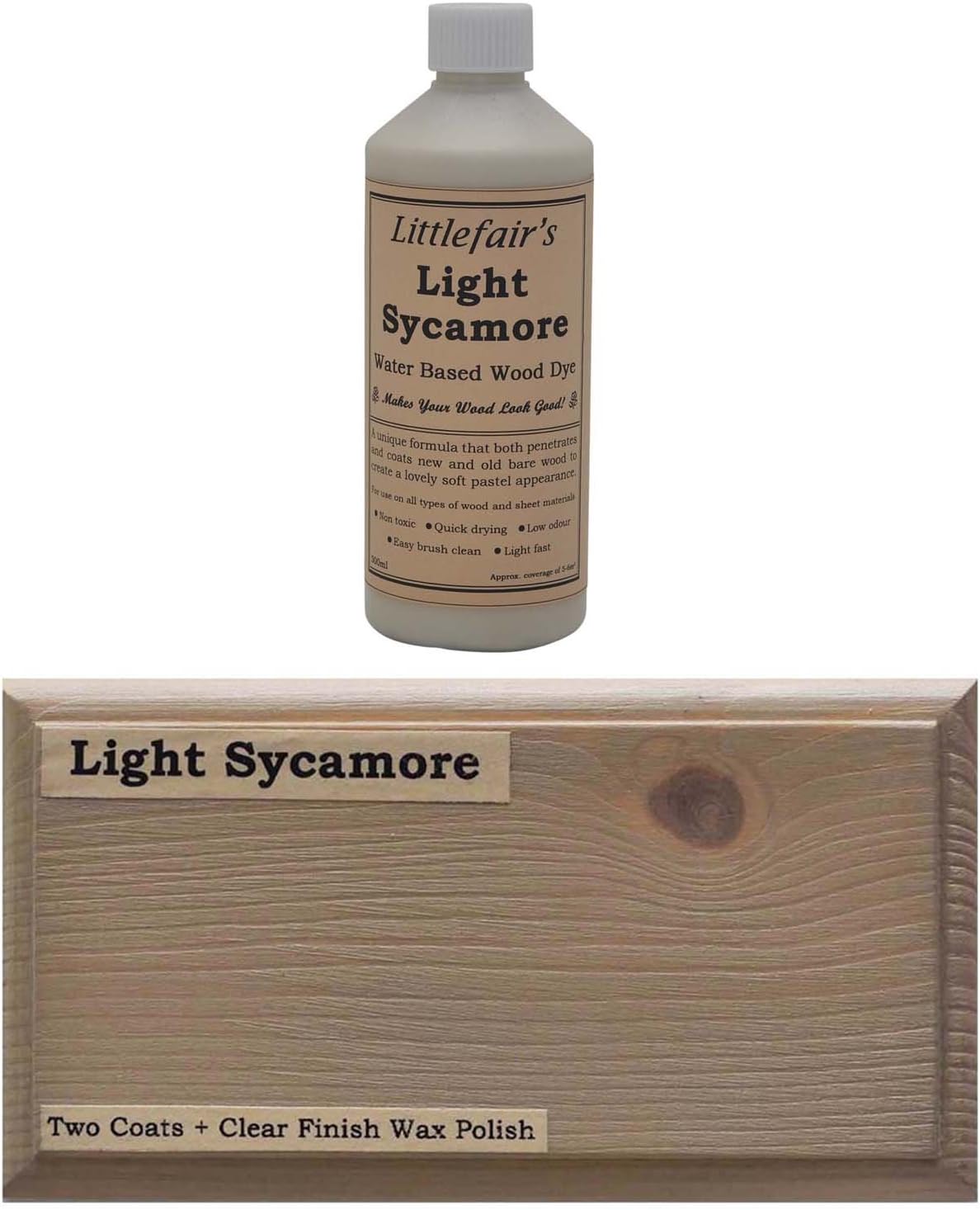 Littlefair's Wood Stain Water-Based, (Light Sycamore), Non-Toxic, Eco-Friendly & Quick Drying, Easy-to-Apply