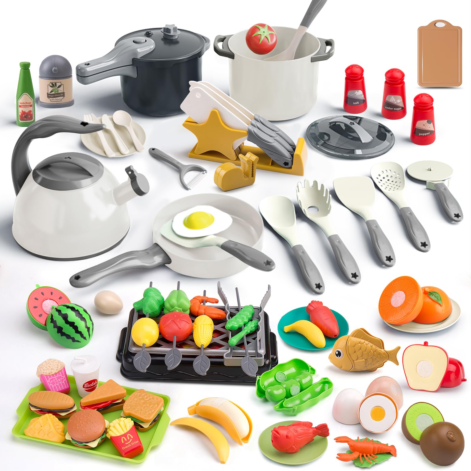 Photo 1 of Zero Zoo 105Pcs Kids Kitchen Toy Accessories, Toddler Pretend BBQ Camping Cooking Playset, Play Pots, Pans, Utensils Cookware Toys, Play Food Set, Vegetables, Learning Gift for Girls Boys