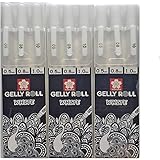 Sakura Gelly Roll White gel pens White assorted sizes, 05 Fine / 08 Medium / 10 Bold - 9 pen bundle
