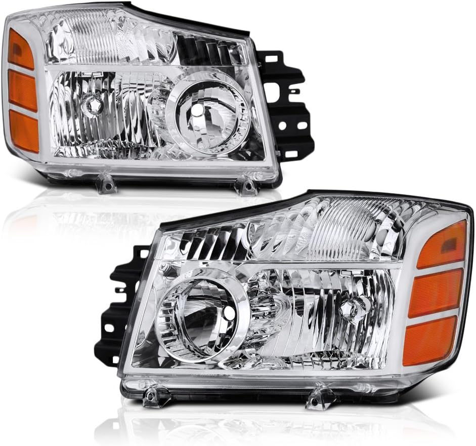 VIPMOTOZ Chrome Housing OE-Style Headlight Headlamp Assembly For 2004-2015 Nissan Titan & 2005-2007 Armada, Driver & Passenger Side