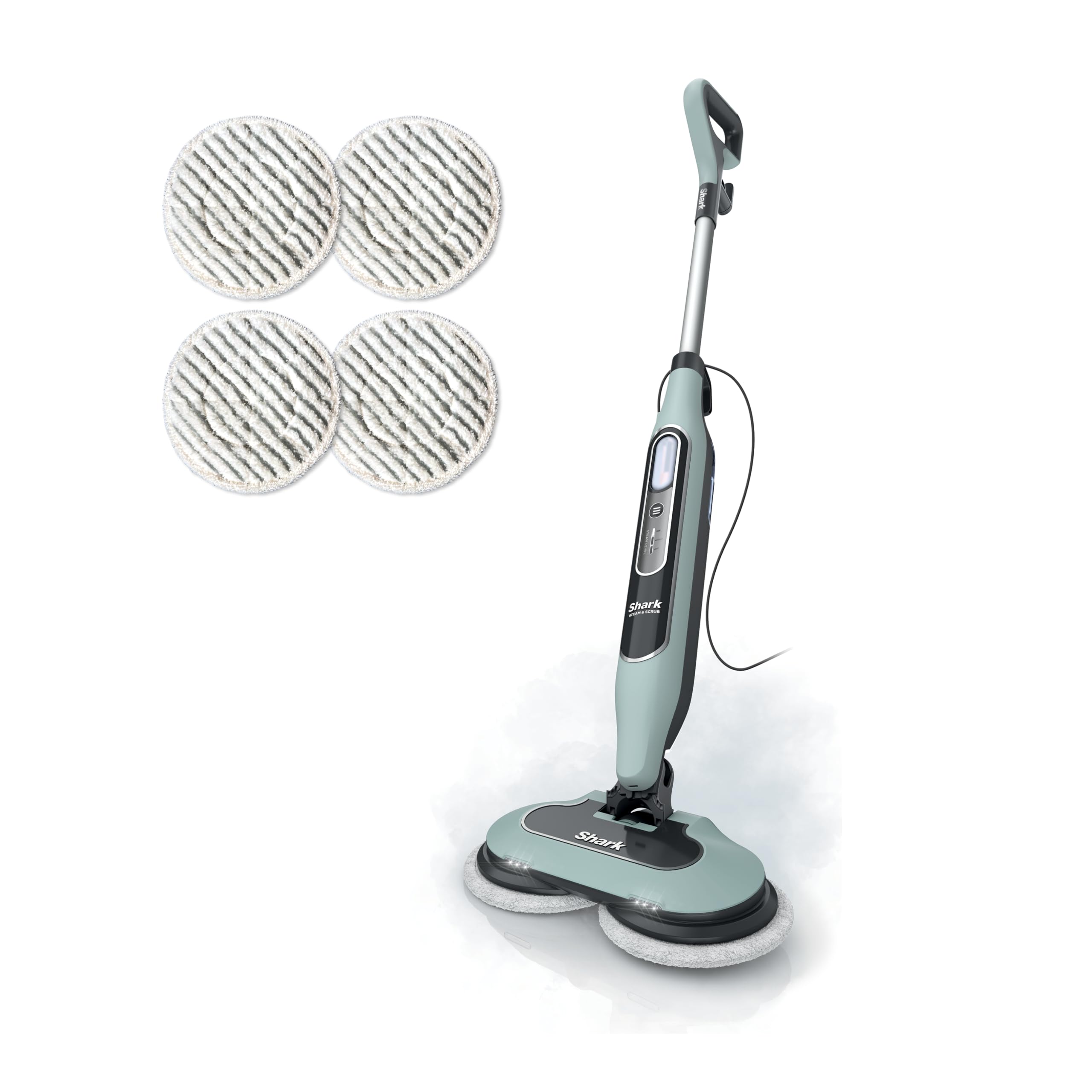 Photo 1 of **** HEAVY USE*****  Shark Steam & Scrub Steam Mop, All-in-One Scrubbing and Sanitizing Hard Floor Cleaner, LED Headlights, 4 Dirt Grip Soft Scrub Pads Included, XL Water Tank, Swivel Steering, Hawaiian Grey, S8001