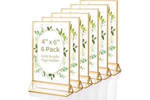 Svalor Gold Acrylic Sign Holder 4X6 inch, 6 Pack Wedding Table Number Frames Vertical , Double Sided Display Gold Picture Frame, Clear Menu Holders for Wedding Reception, Party Decoration