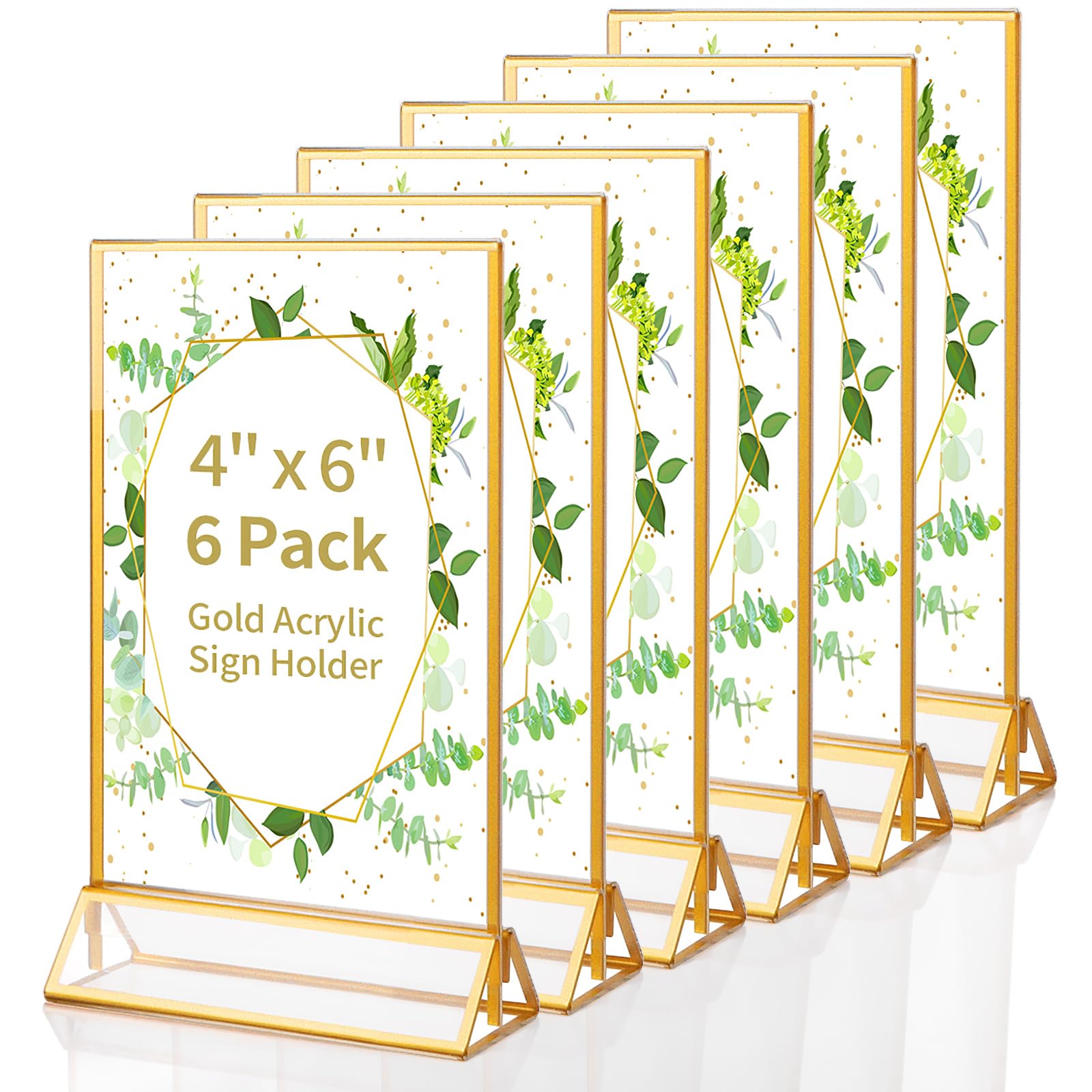 Photo 1 of *PARTIAL SET - Missing the FRAMES*
Svalor Gold Acrylic Sign Holder 4X6 inch, 6 Pack Wedding Table Number Frames Vertical , Double Sided Display Gold Picture Frame, Clear Menu Holders for Wedding Reception, Party Decoration