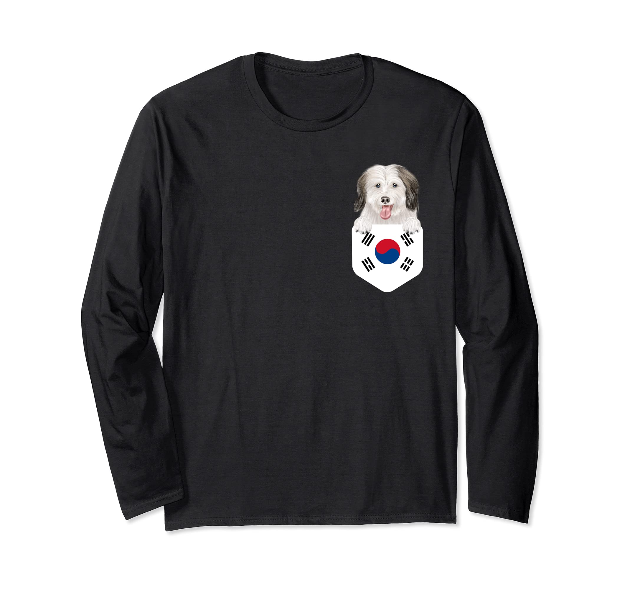 South Korea Flag Coton de Tulear Dog In Pocket Long Sleeve T-Shirt