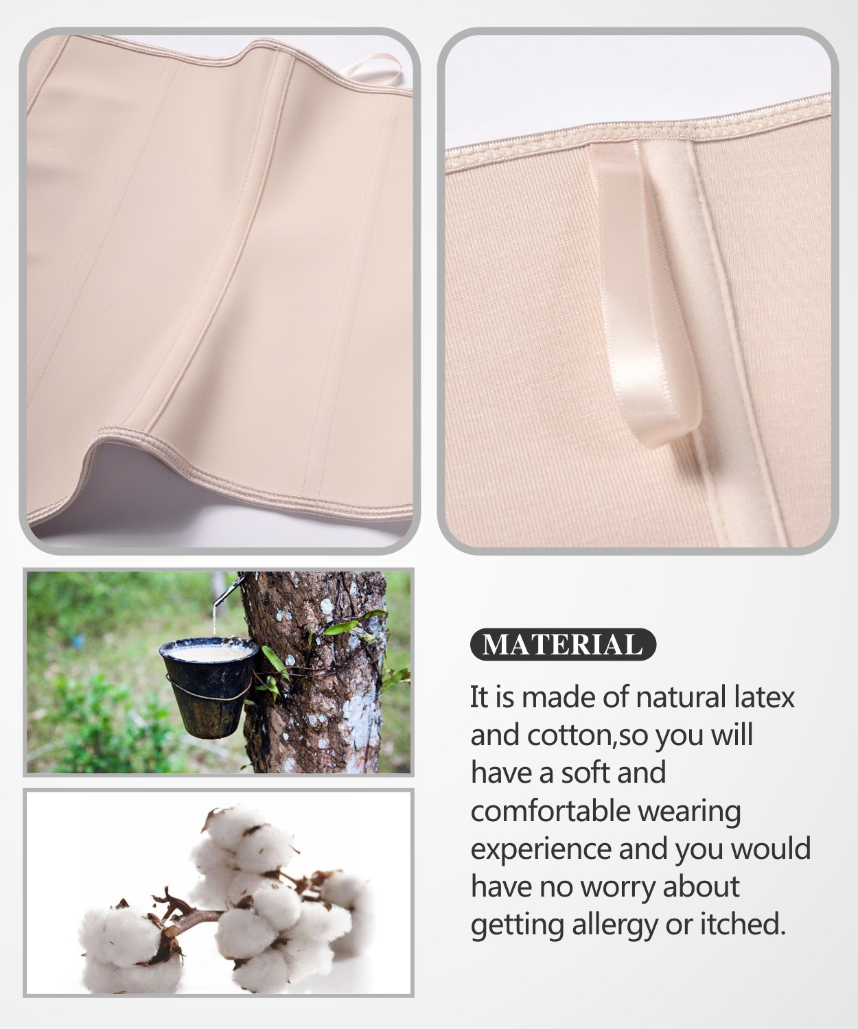 YIANNA Women\'s Latex Sports Waist Trainer Long Torso Waist Cincher 3 Hook Rows, Size L (Beige)