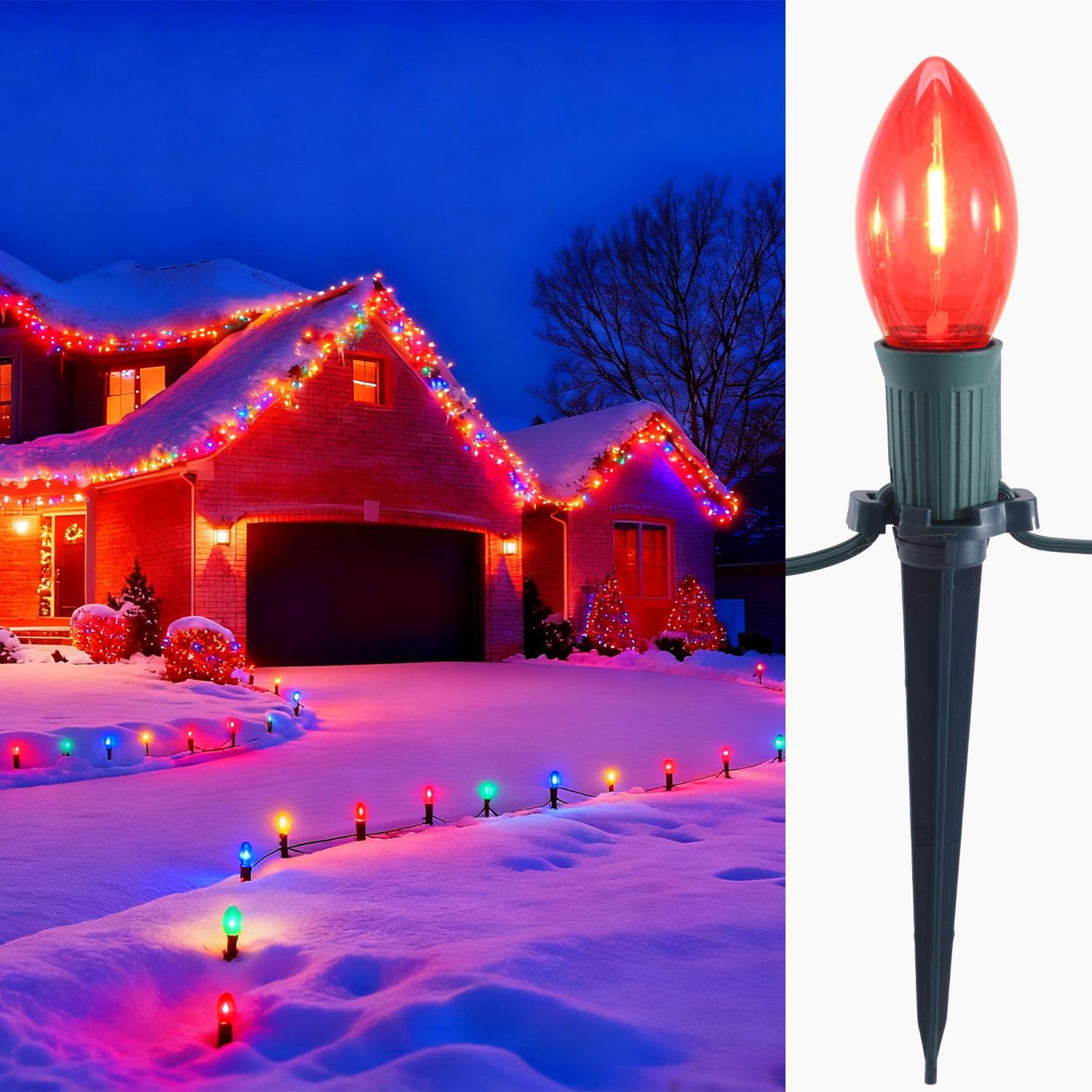Photo 1 of NIOSTA C9 LED Christmas Pathway Lights,2 Pack Total 60 Ft 40 Light Bulbs & Stakes,Connectable Christmas Walkway Lights with Multicolor